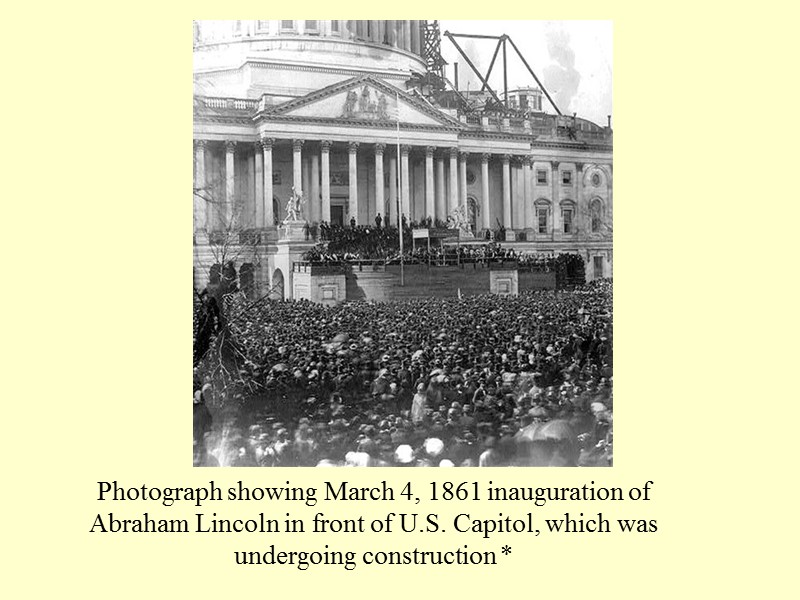 Photograph showing March 4, 1861 inauguration of  Abraham Lincoln in front of U.S.